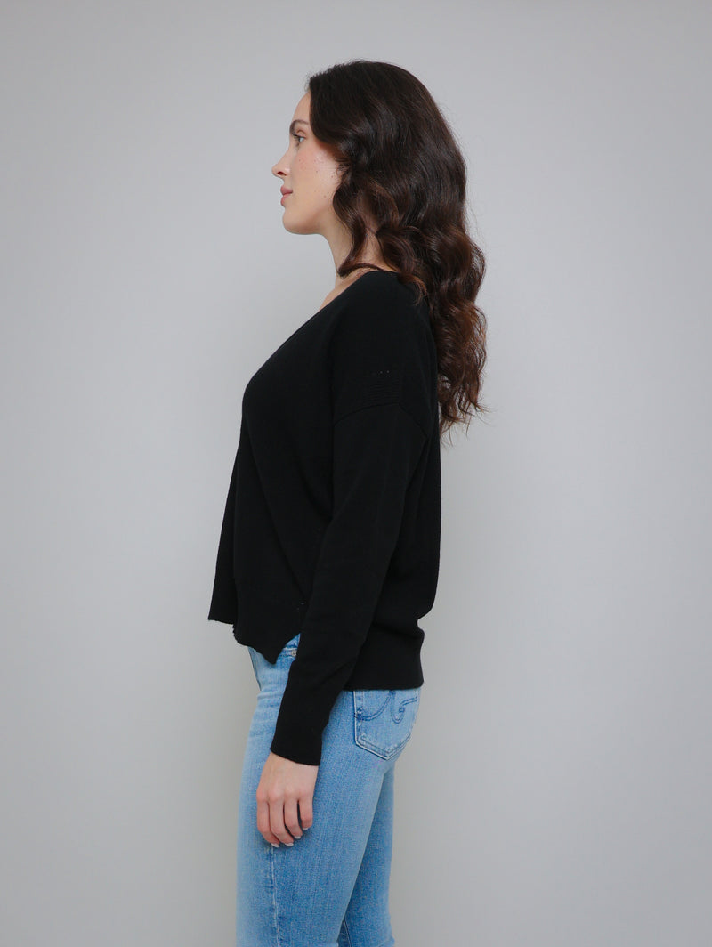 Relaxed V Neck Sweater - Black-AUTUMN CASHMERE-Over the Rainbow