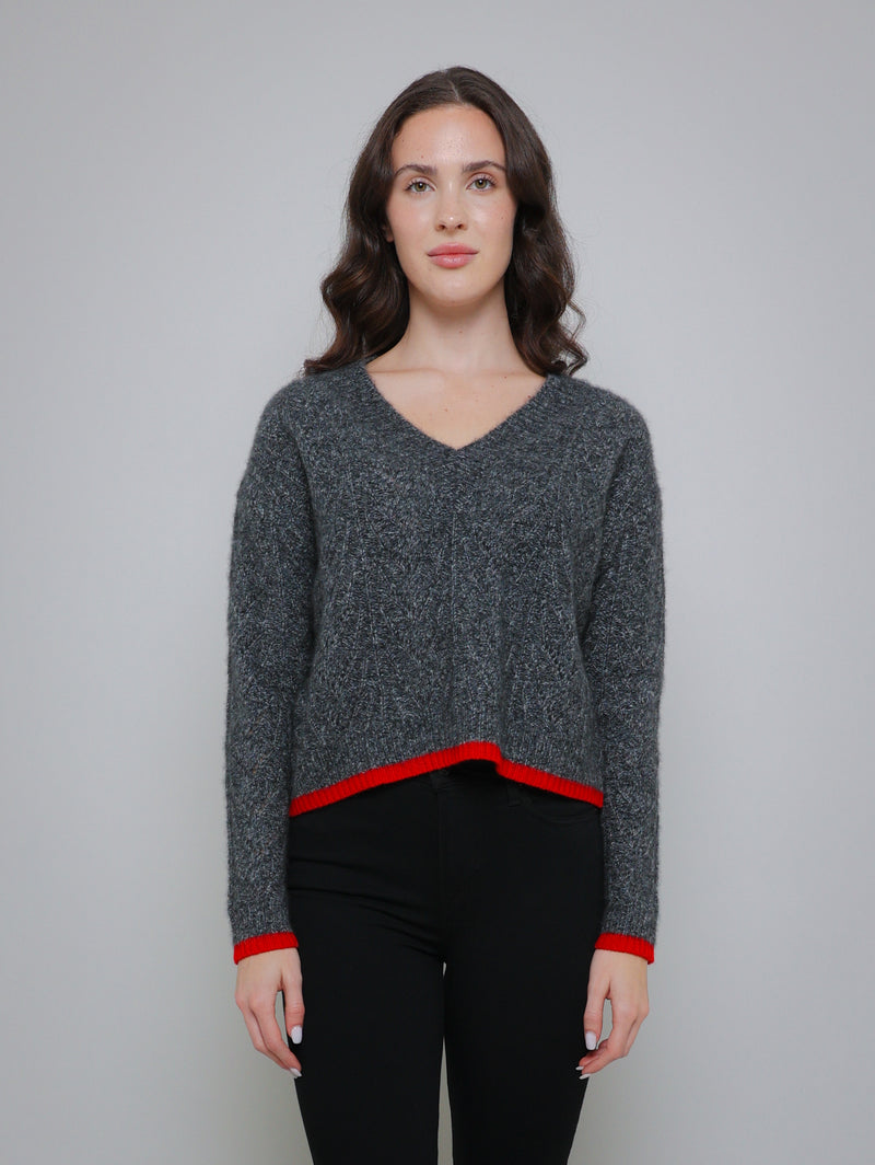 Boxy Shell Stitch Sweater - Graphite-AUTUMN CASHMERE-Over the Rainbow