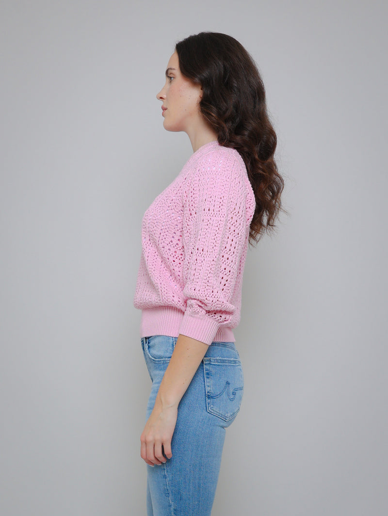 Puff Sleeve Tile Stitch Crew Sweater - Peppermint-AUTUMN CASHMERE-Over the Rainbow