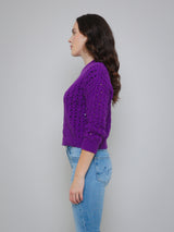 Puff Stitch Crew Sweater - Purple-AUTUMN CASHMERE-Over the Rainbow