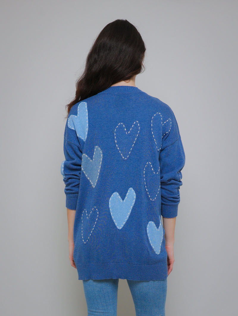 Poppy Heart Cardigan - Blue-KERRI ROSENTHAL-Over the Rainbow