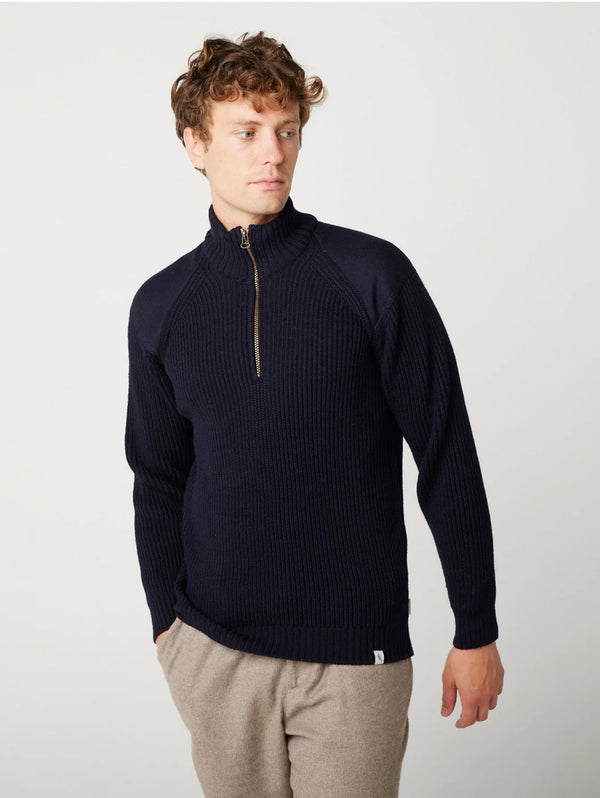 Foxton Zip Neck Sweater - Navy-PEREGRINE-Over the Rainbow