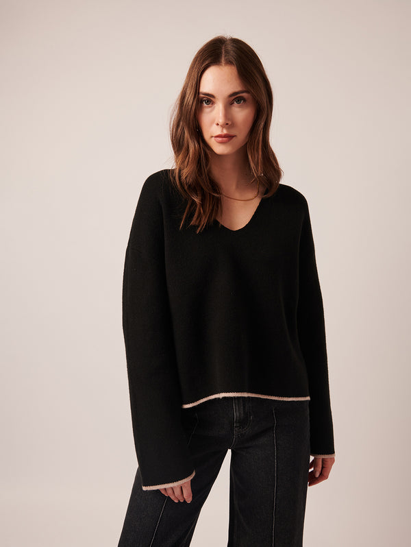 Gaia V Neck Sweater - Noir Night-LINE-Over the Rainbow