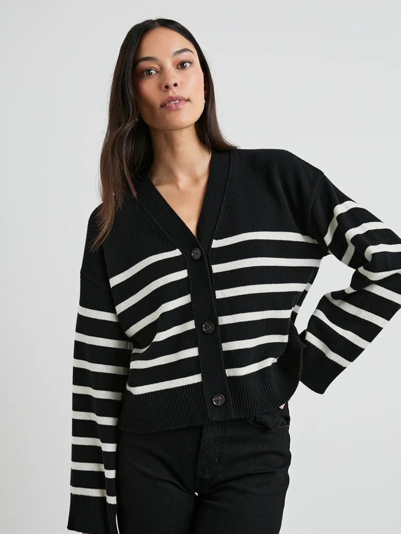 Geneva Cardigan - Black Oat Stripe-Rails-Over the Rainbow