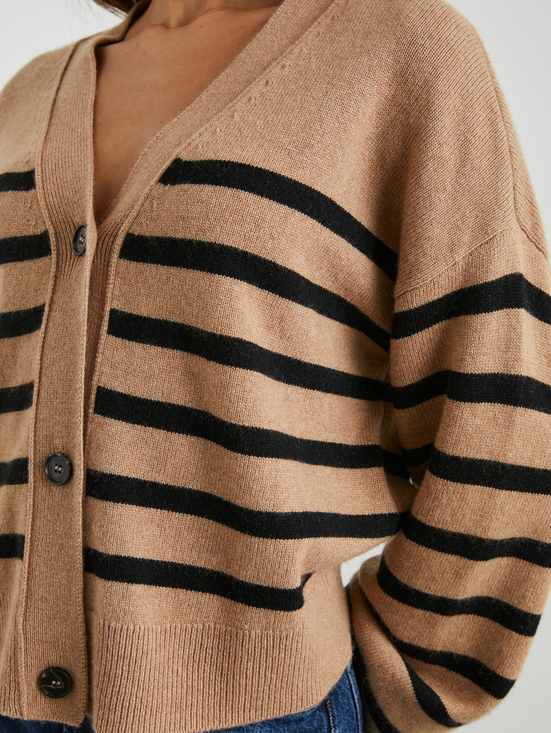 Geneva Cardigan - Camel Black Stripe-Rails-Over the Rainbow