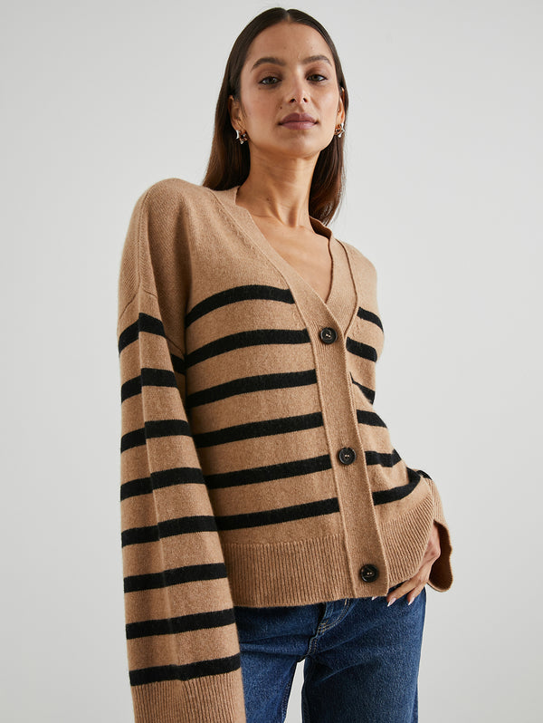 Geneva Cardigan - Camel Black Stripe-Rails-Over the Rainbow