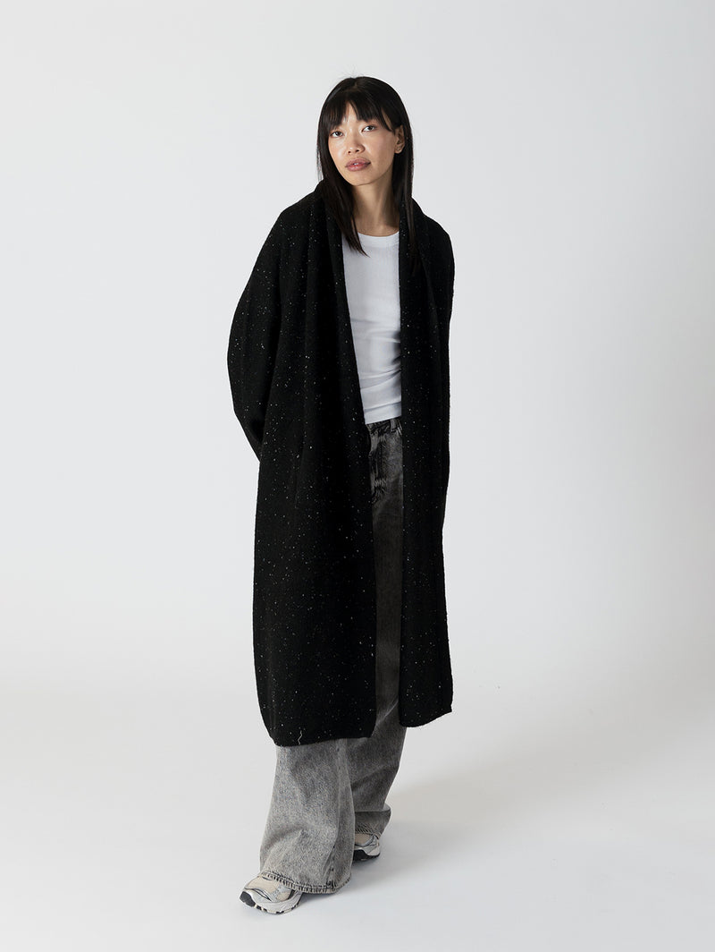 Hugh Shawl Collar Coat - Black Fleck-LYLA+LUXE-Over the Rainbow