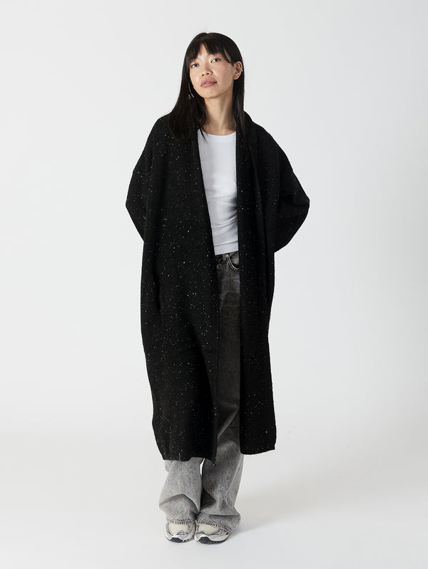 Hugh Shawl Collar Coat - Black Fleck-LYLA+LUXE-Over the Rainbow