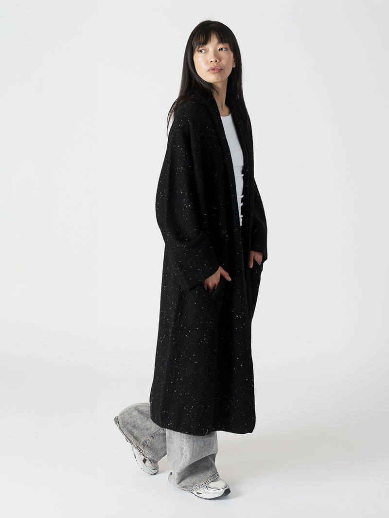 Hugh Shawl Collar Coat - Black Fleck-LYLA+LUXE-Over the Rainbow