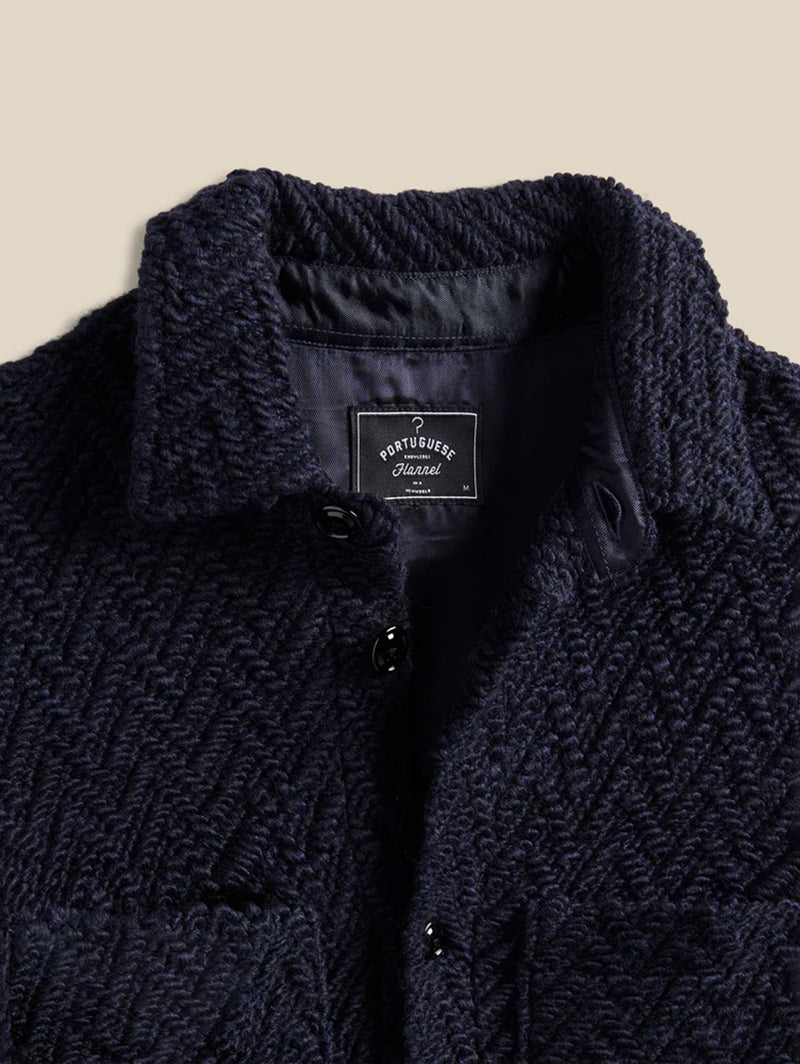 Knitted Herringbone Overshirt - Navy-PORTUGUESE FLANNEL-Over the Rainbow