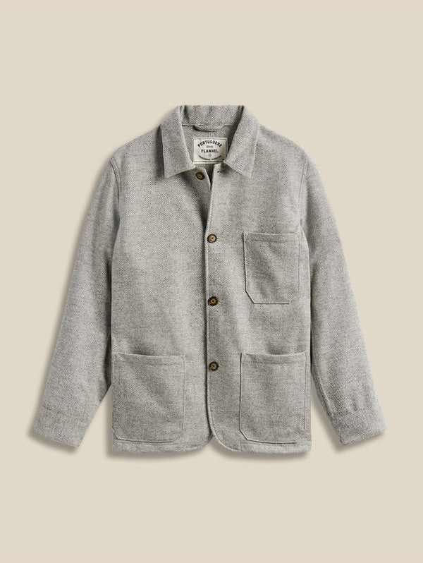 Labura Herringbone Wool Jacket - Light Grey-PORTUGUESE FLANNEL-Over the Rainbow