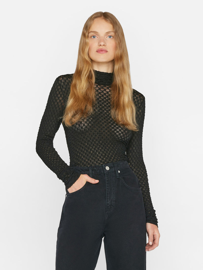 Mesh Turtleneck Top - Noir-FRAME-Over the Rainbow