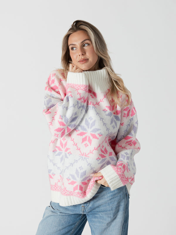 Lyra Mockneck - White/Pink/Lilac-LYLA+LUXE-Over the Rainbow