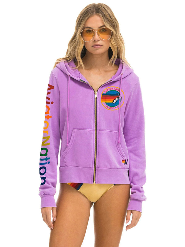 Aviator Nation Zip Logo Hoodie - Neon Purple-AVIATOR NATION-Over the Rainbow