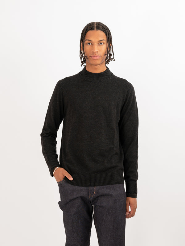 Extra-Fine Merino Mock Neck Sweater - Granite Melange-Patrick Assaraf-Over the Rainbow