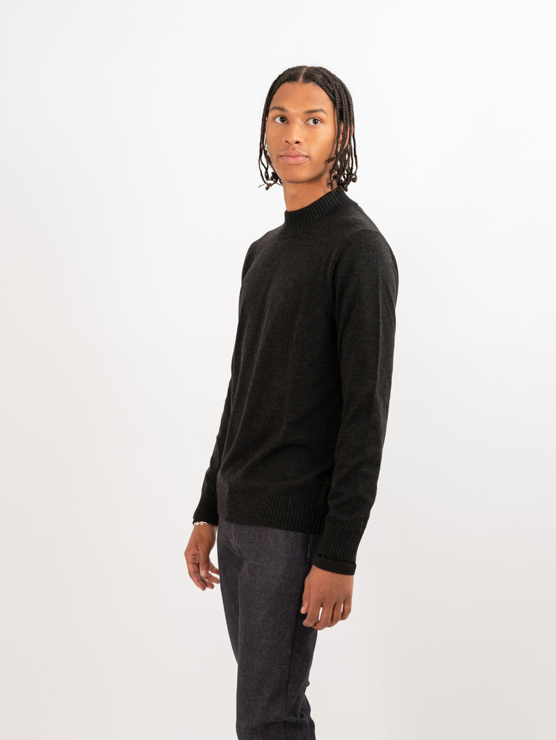 Extra-Fine Merino Mock Neck Sweater - Granite Melange-Patrick Assaraf-Over the Rainbow