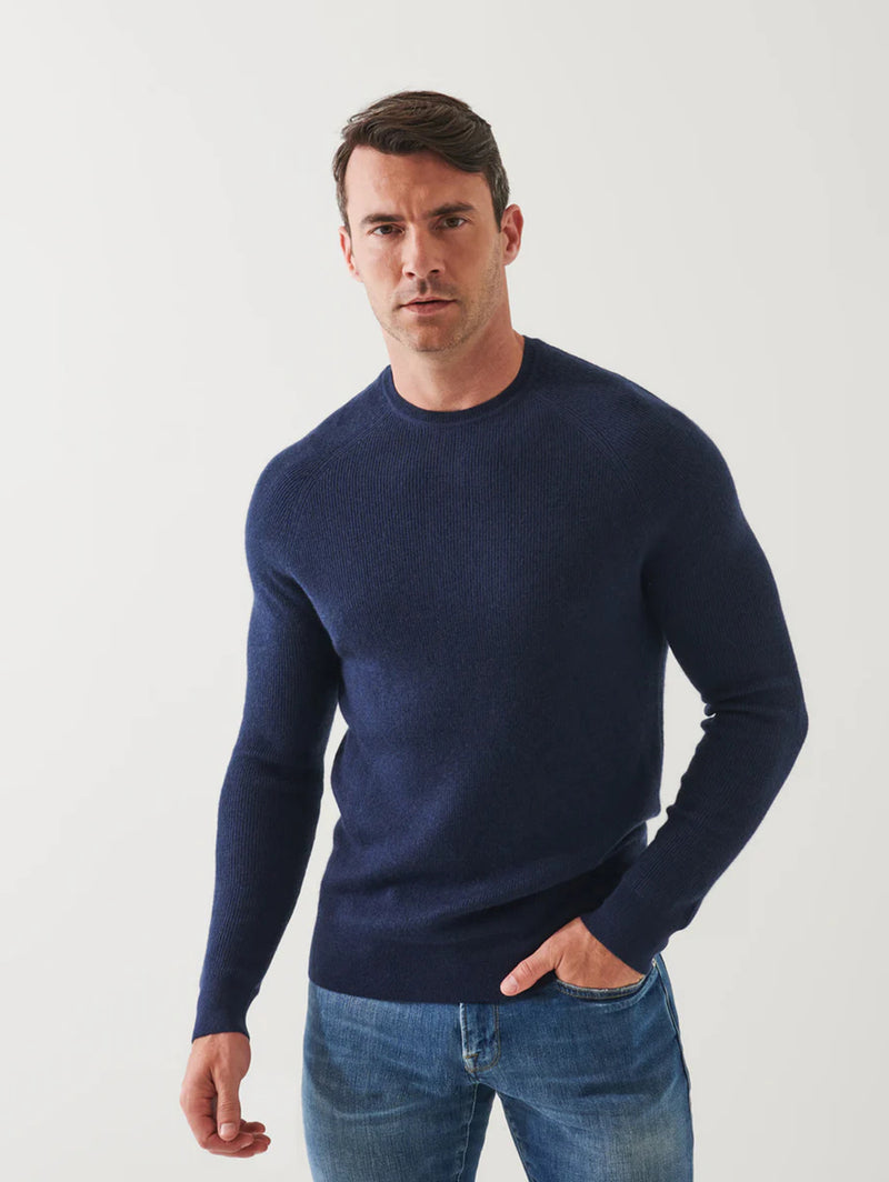 Merino Wool Ribbed Crew Sweater - Cosmos Blue-Patrick Assaraf-Over the Rainbow