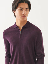 Extra-Fine Merino 1/4 Zip Polo - Bordeaux-Patrick Assaraf-Over the Rainbow