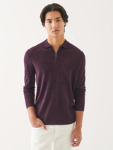 Extra-Fine Merino 1/4 Zip Polo - Bordeaux-Patrick Assaraf-Over the Rainbow