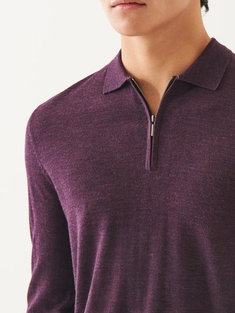 Extra-Fine Merino 1/4 Zip Polo - Bordeaux-Patrick Assaraf-Over the Rainbow