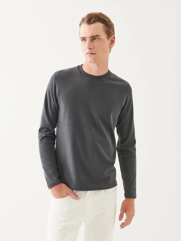 Pima Cotton Stretch Brushed Long Sleeve T-Shirt - Soot-Patrick Assaraf-Over the Rainbow