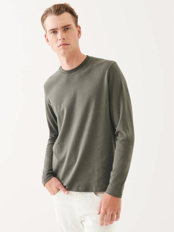 Pima Cotton Brushed Long Sleeve Tee - Thyme-Patrick Assaraf-Over the Rainbow