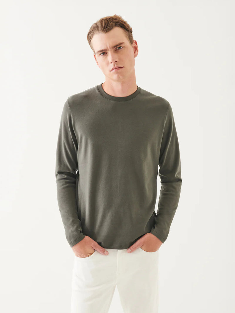 Pima Cotton Brushed Long Sleeve Tee - Thyme-Patrick Assaraf-Over the Rainbow