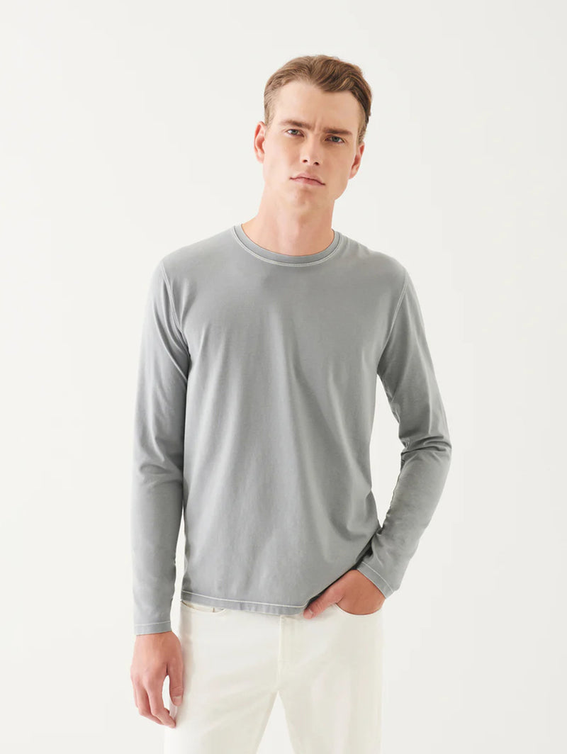 Pima Cotton Vintage Wash Long Sleeve Tee - Grey Mist Mélange-Patrick Assaraf-Over the Rainbow