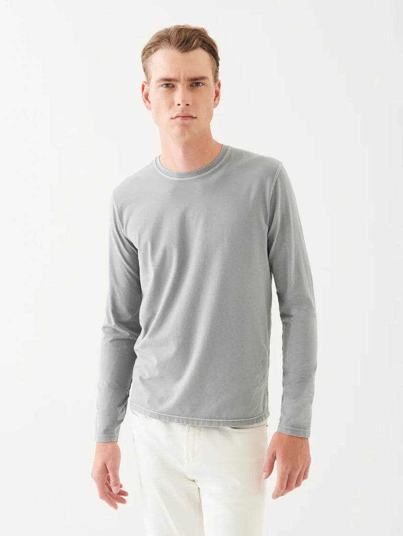 Pima Cotton Vintage Wash Long Sleeve Tee - Grey Mist Mélange-Patrick Assaraf-Over the Rainbow