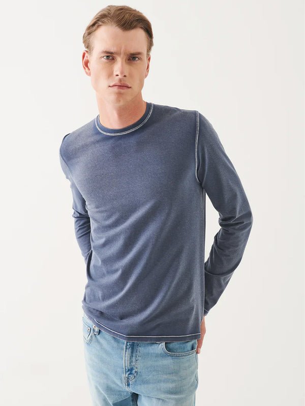 Pima Cotton Vintage Wash Long Sleeve Tee - Storm-Patrick Assaraf-Over the Rainbow