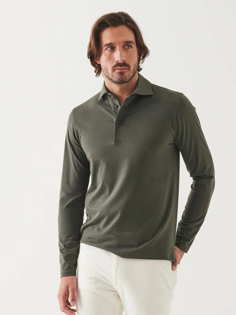 Pima Cotton Stretch Long Sleeve Polo - Thyme-Patrick Assaraf-Over the Rainbow