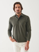 Pima Cotton Stretch Long Sleeve Polo - Thyme-Patrick Assaraf-Over the Rainbow