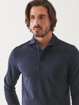 Pima Cotton Stretch Long Sleeve Polo - Midnight-Patrick Assaraf-Over the Rainbow