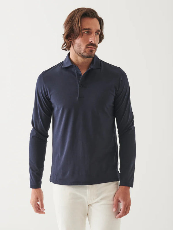 Pima Cotton Stretch Long Sleeve Polo - Midnight-Patrick Assaraf-Over the Rainbow