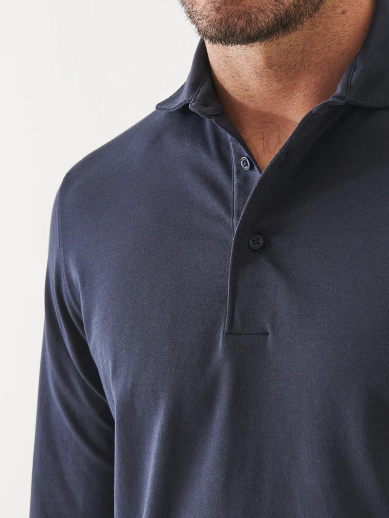 Pima Cotton Stretch Long Sleeve Polo - Midnight-Patrick Assaraf-Over the Rainbow