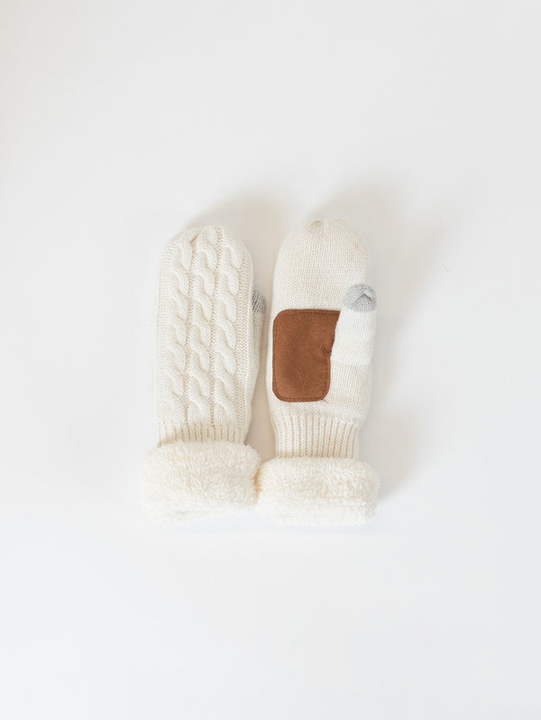 Patch Cable Knit Mitten - White-LYLA+LUXE-Over the Rainbow