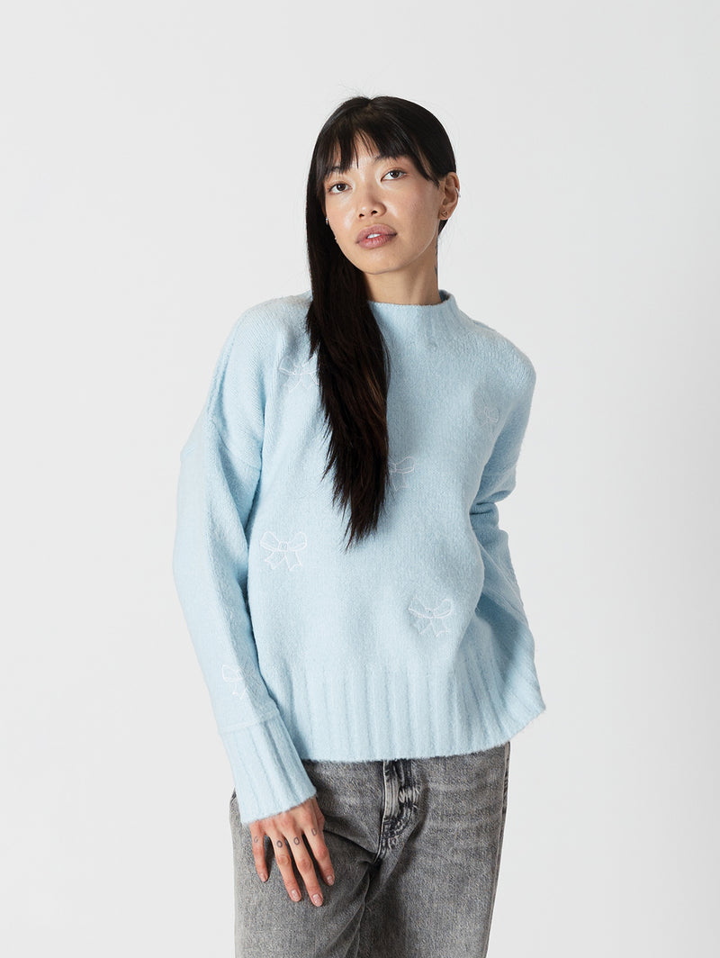 Tanya Bow Sweater - Blue-LYLA+LUXE-Over the Rainbow