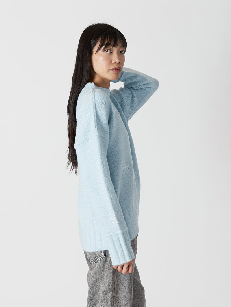 Tanya Bow Sweater - Blue-LYLA+LUXE-Over the Rainbow