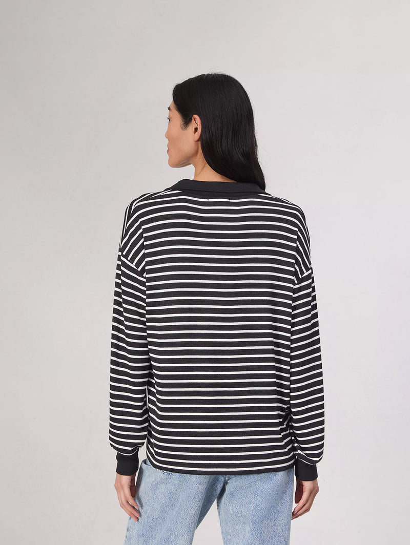 Knit Stripe Polo - Black/White-RAG + BONE-Over the Rainbow