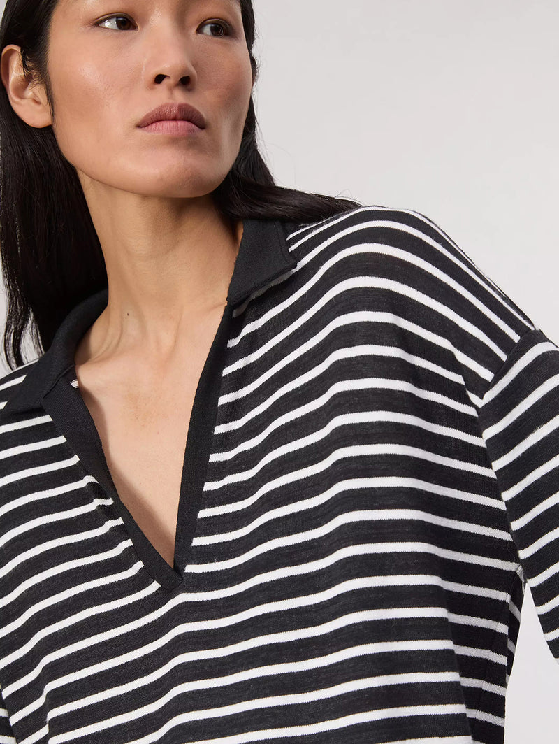 Knit Stripe Polo - Black/White-RAG + BONE-Over the Rainbow