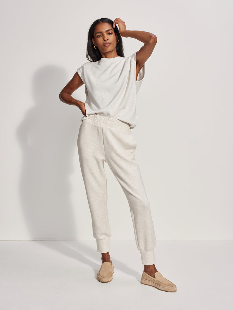 The Slim Cuff Pant 25" - Ivory Marl-VARLEY-Over the Rainbow