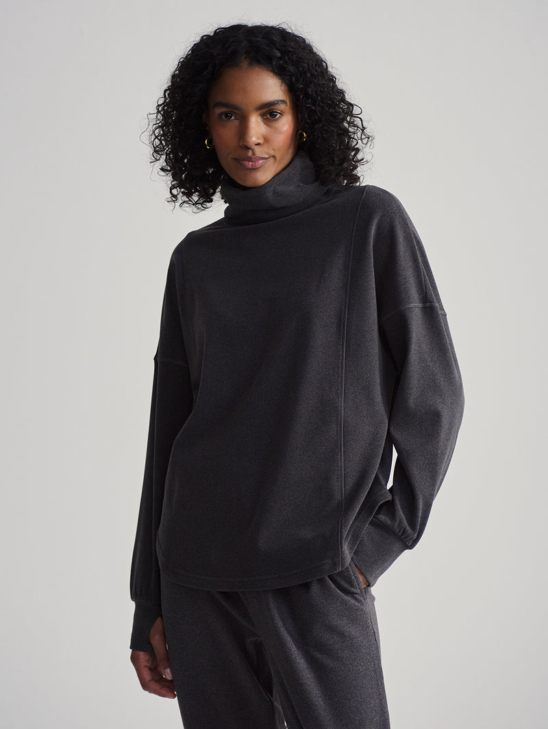 Rainer Roll Neck Top - Black Marl-VARLEY-Over the Rainbow