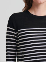 Merino Wool Stripe Crewneck - Black-Patrick Assaraf-Over the Rainbow