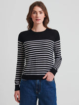 Merino Wool Stripe Crewneck - Black-Patrick Assaraf-Over the Rainbow