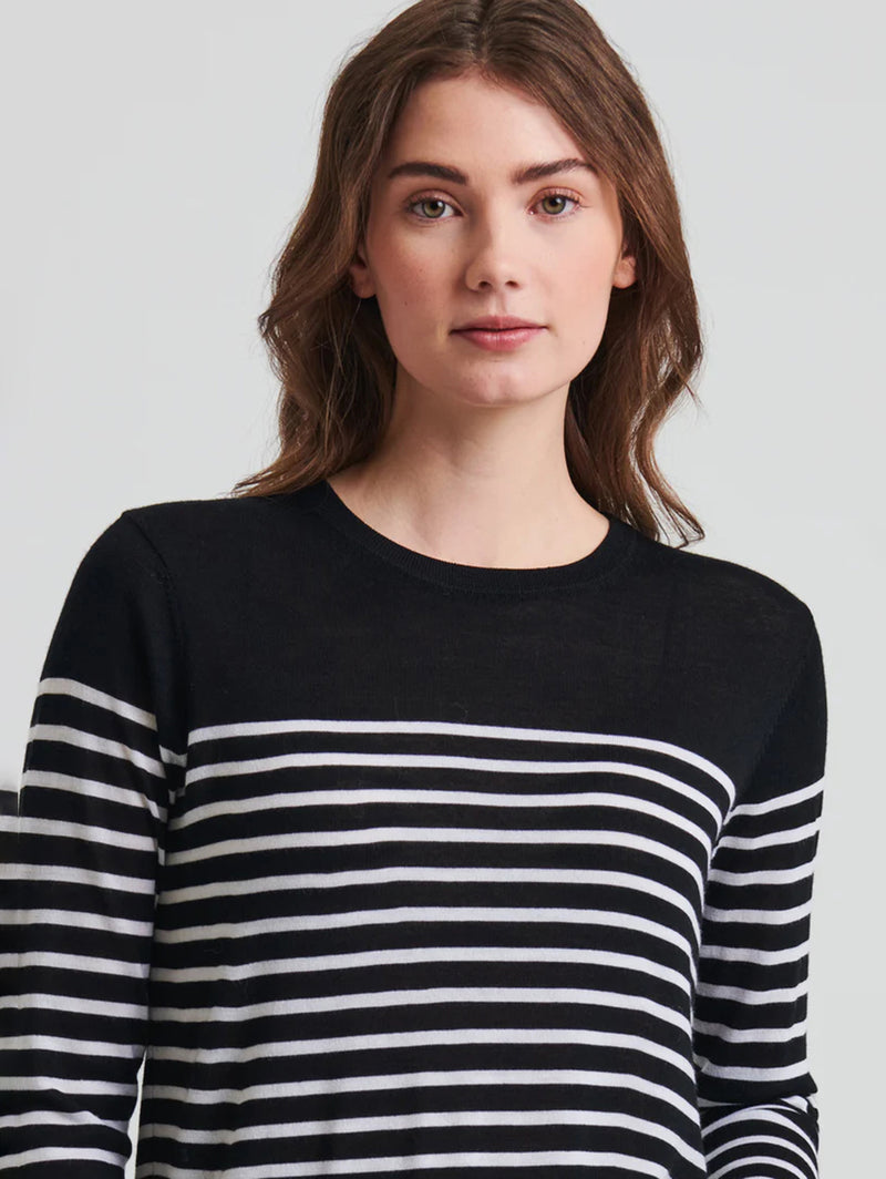 Merino Wool Stripe Crewneck - Black-Patrick Assaraf-Over the Rainbow