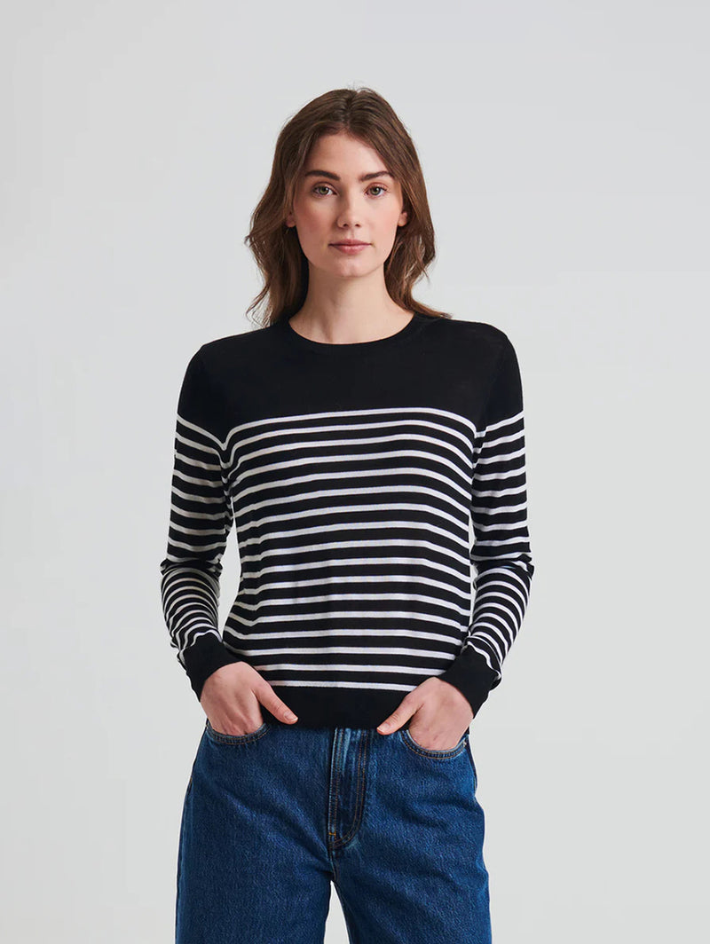 Merino Wool Stripe Crewneck - Black-Patrick Assaraf-Over the Rainbow