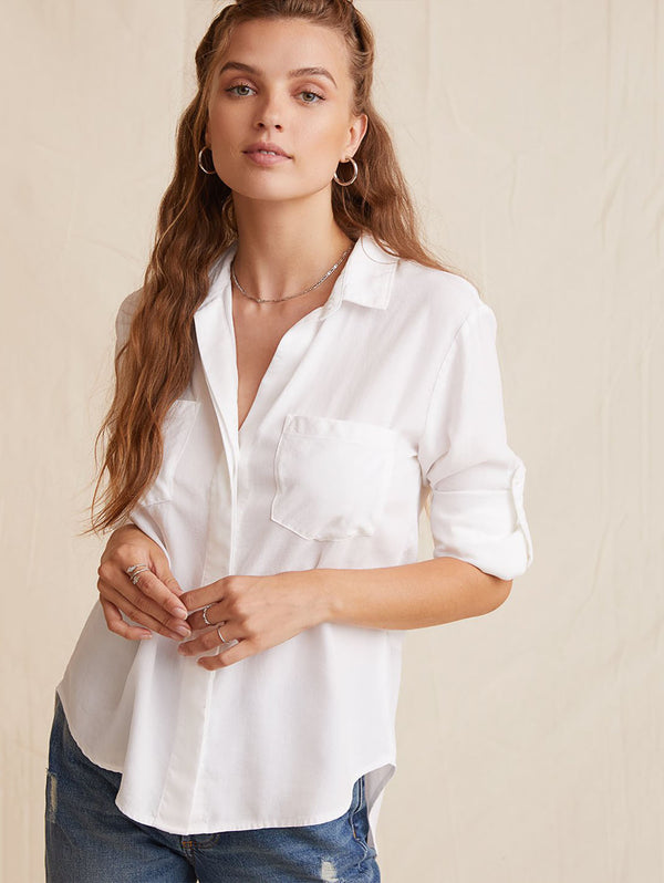 Split Back Button Down Shirt - White-Bella Dahl-Over the Rainbow