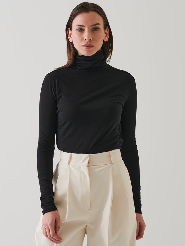 Long Sleeve Turtleneck Top - Black-Patrick Assaraf-Over the Rainbow