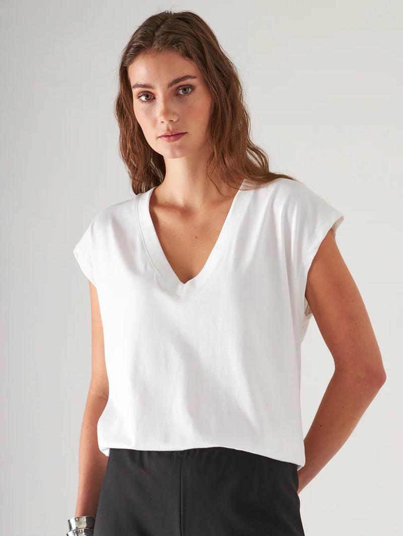 Dolman V-Neck Tee - White-Patrick Assaraf-Over the Rainbow