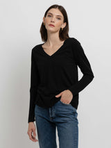 Bridget V-Neck T-Shirt - Black-Velvet-Over the Rainbow